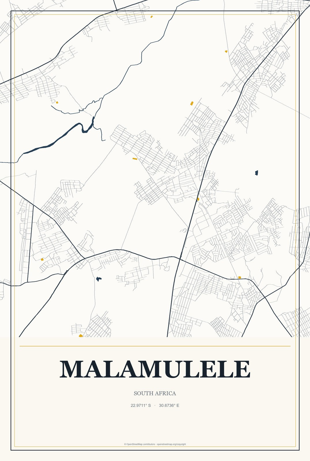 Malamulele, South Africa City Map Aluminum Sign in Citrine Modern style