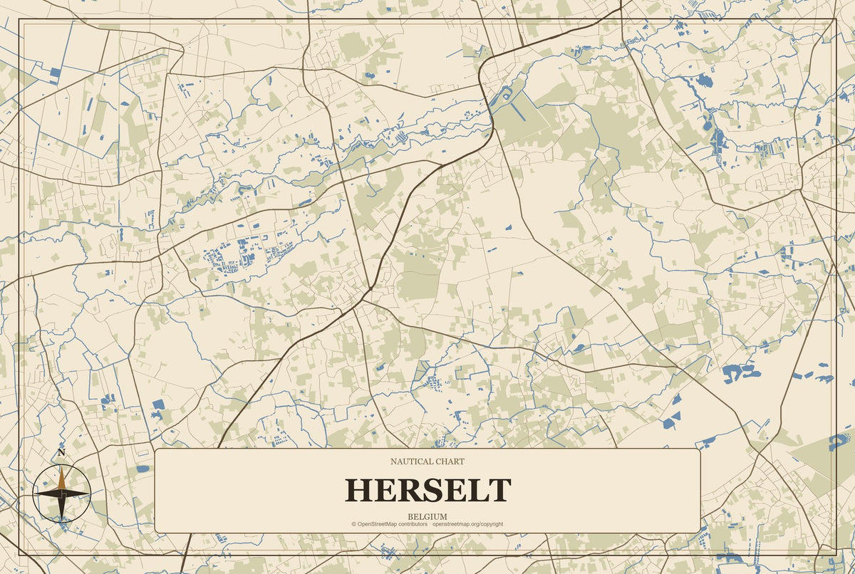 Herselt, Belgium City Map Aluminum Sign in Heritage Nautical style