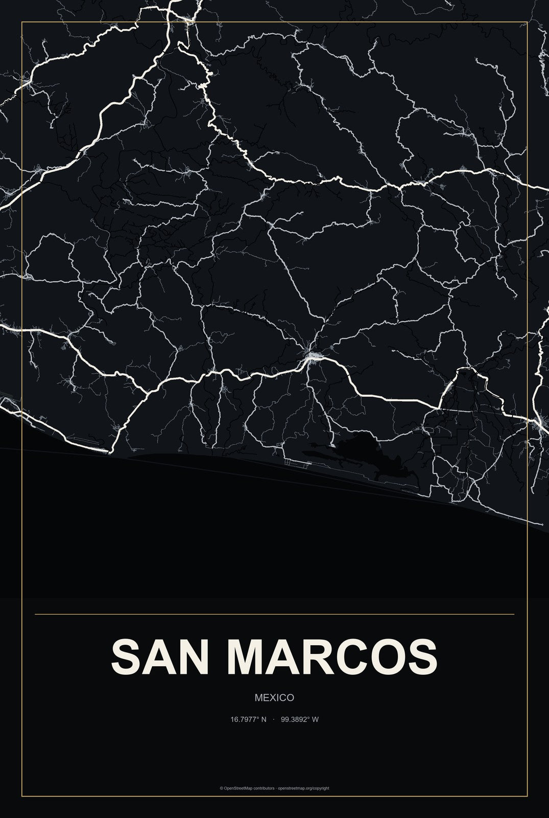 San Marcos, Hidalgo, Mexico City Map Aluminum Sign in Metropolitan Noir style