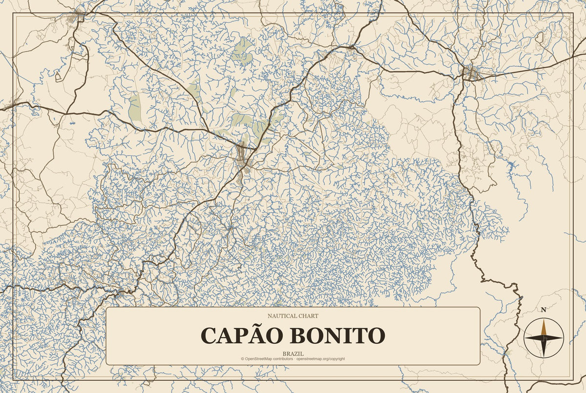 Capão Bonito, Brazil City Map Aluminum Sign in Heritage Nautical style