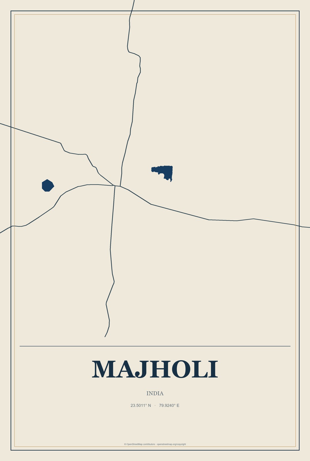 Majholi, India City Map Aluminum Sign in Coastal Cutout style