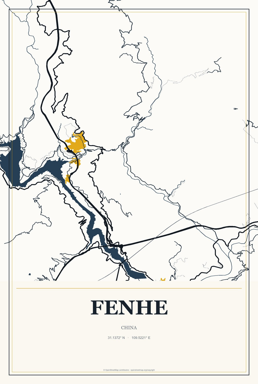 Fenhe, China City Map Aluminum Sign in Citrine Modern style