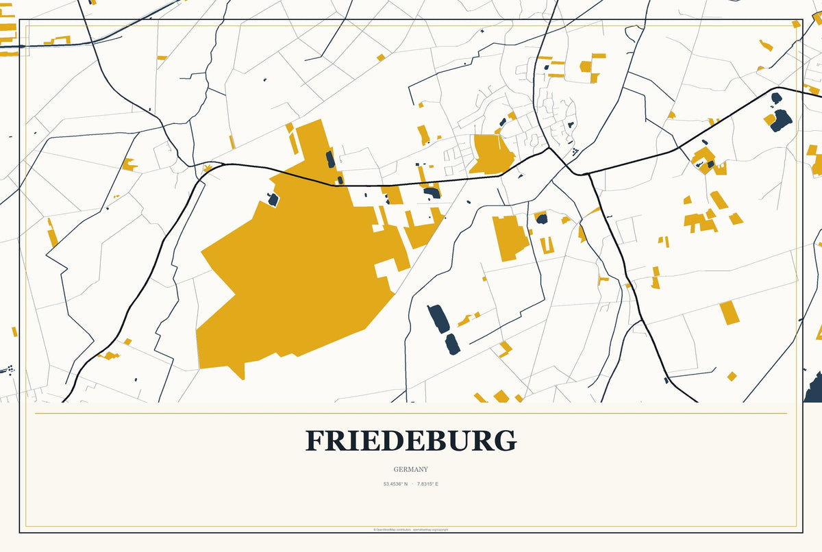 Friedeburg, Germany City Map Aluminum Sign in Citrine Modern style