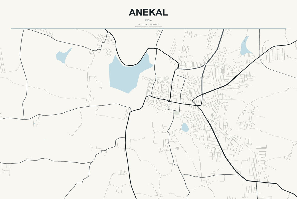 Anekal, India City Map Aluminum Sign in Headline Atlas style