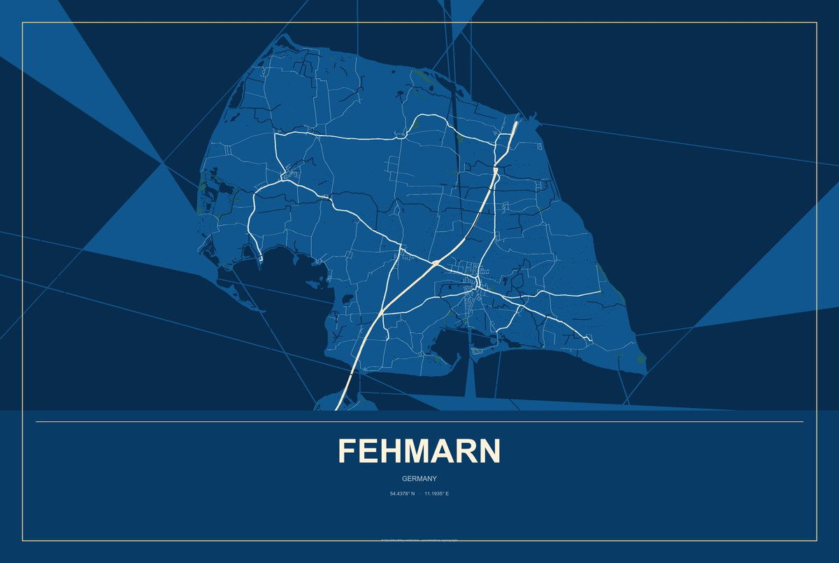 Fehmarn, Germany City Map Aluminum Sign in Harbor Cobalt style