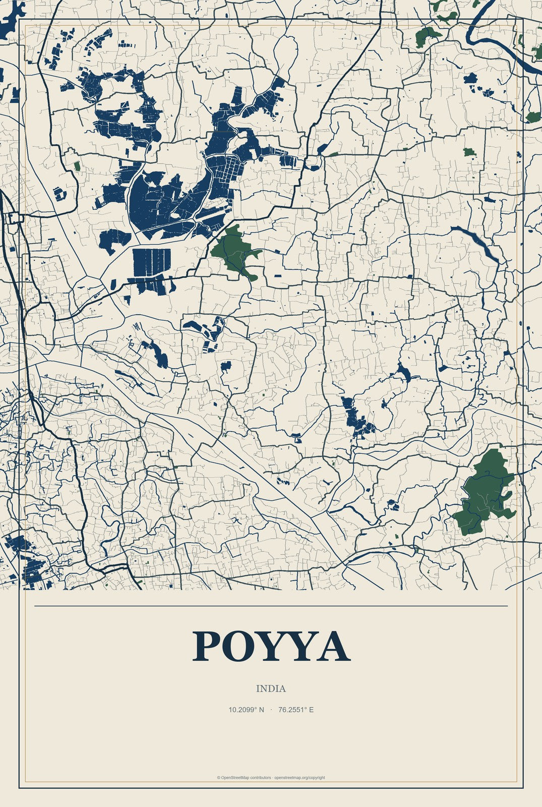 Poyya, India City Map Aluminum Sign in Coastal Cutout style