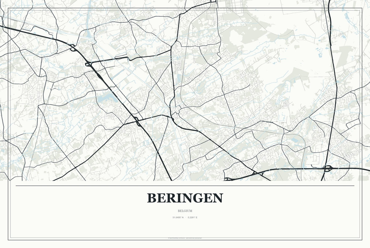 Beringen, Belgium City Map Aluminum Sign in Gallery Air style