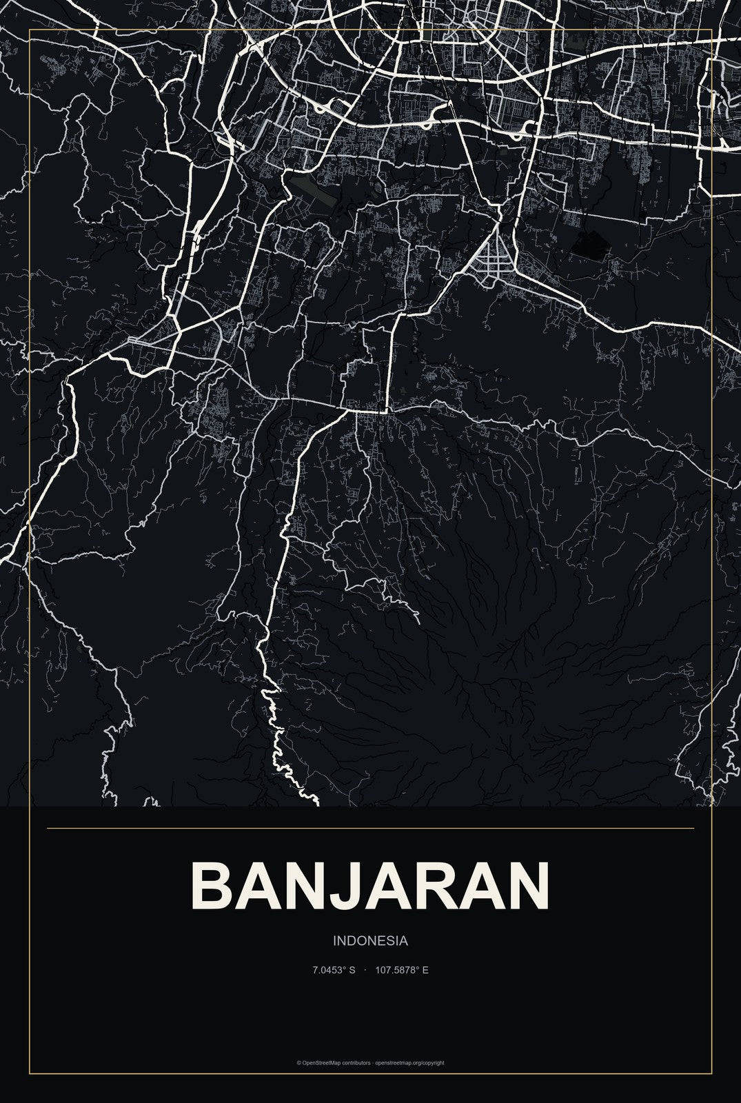 Banjaran, Indonesia City Map Aluminum Sign in Metropolitan Noir style