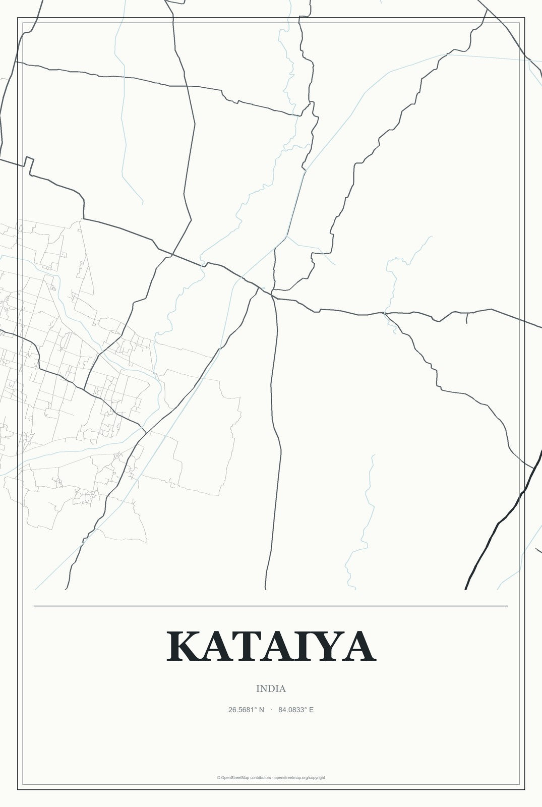 Kataiya, India City Map Aluminum Sign in Gallery Air style