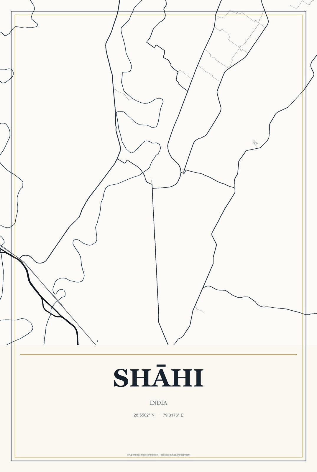 Shāhi, India City Map Aluminum Sign in Citrine Modern style