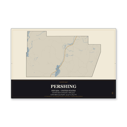 Pershing County, Nevada Map Aluminum Sign in Museum Plaque style