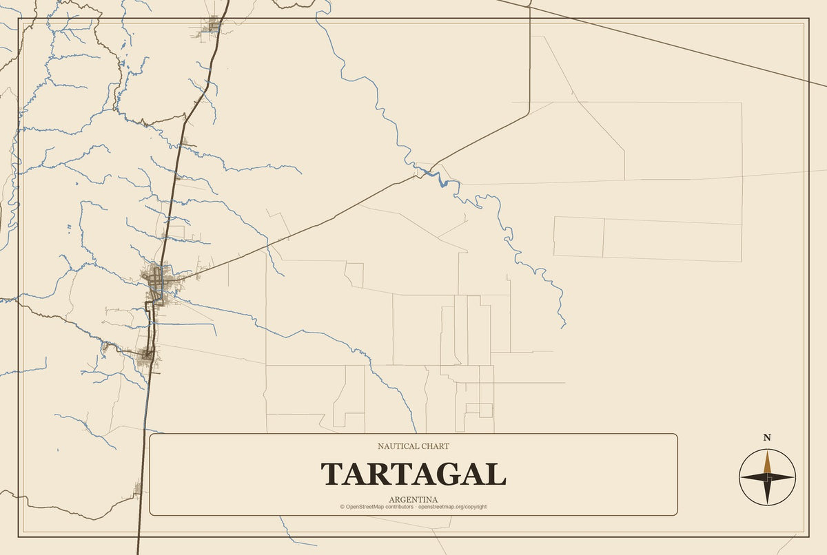 Tartagal, Argentina City Map Aluminum Sign in Heritage Nautical style