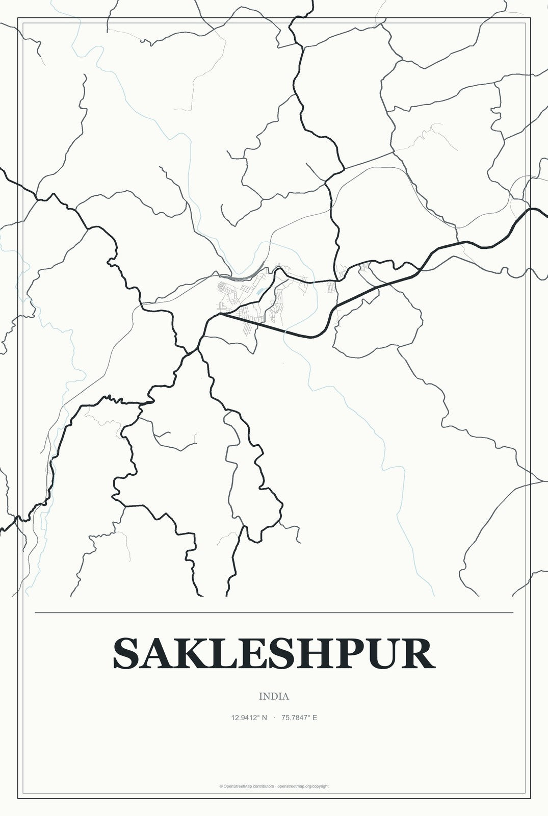 Sakleshpur, India City Map Aluminum Sign in Gallery Air style