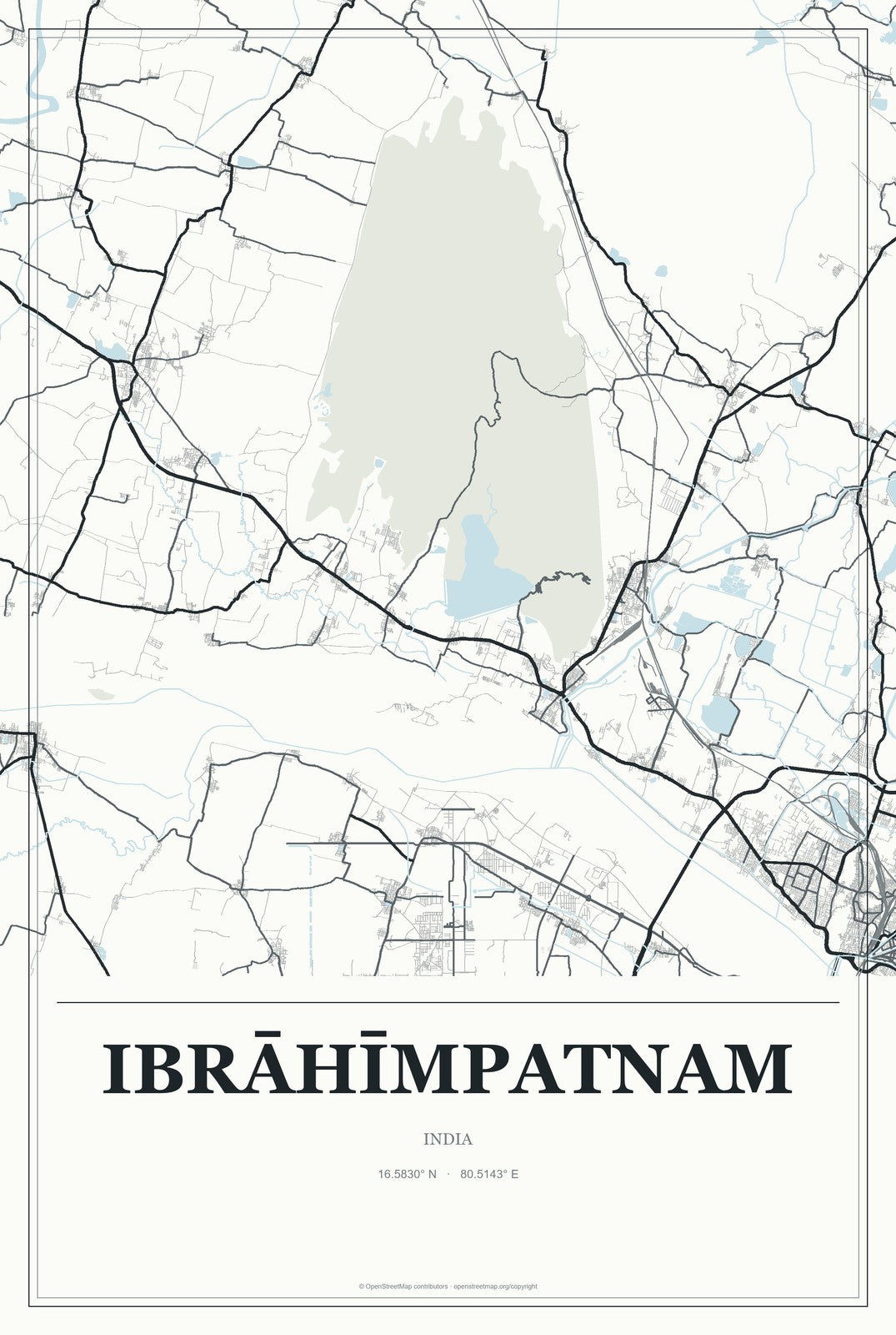 Ibrāhīmpatnam, India City Map Aluminum Sign in Gallery Air style