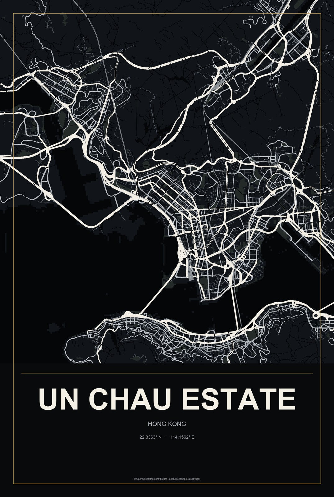 Un Chau Estate, Hong Kong City Map Aluminum Sign in Metropolitan Noir style