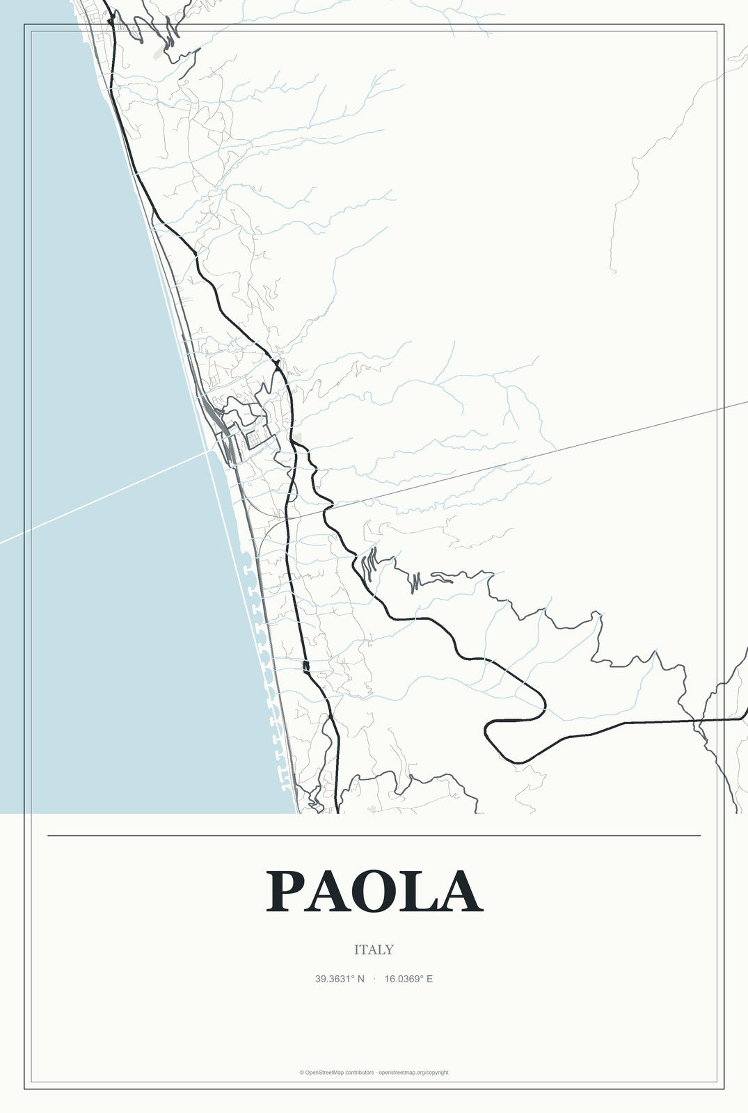 Paola, Italy City Map Aluminum Sign in Gallery Air style