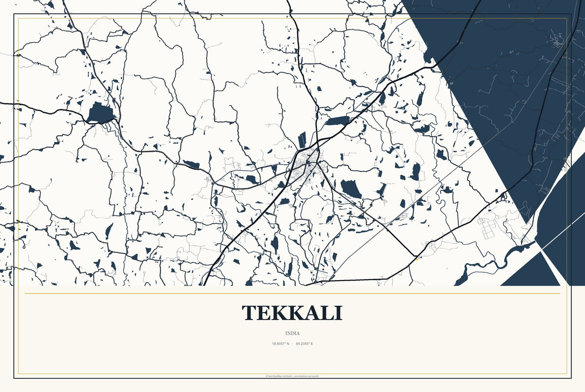 Tekkali, India City Map Aluminum Sign in Citrine Modern style