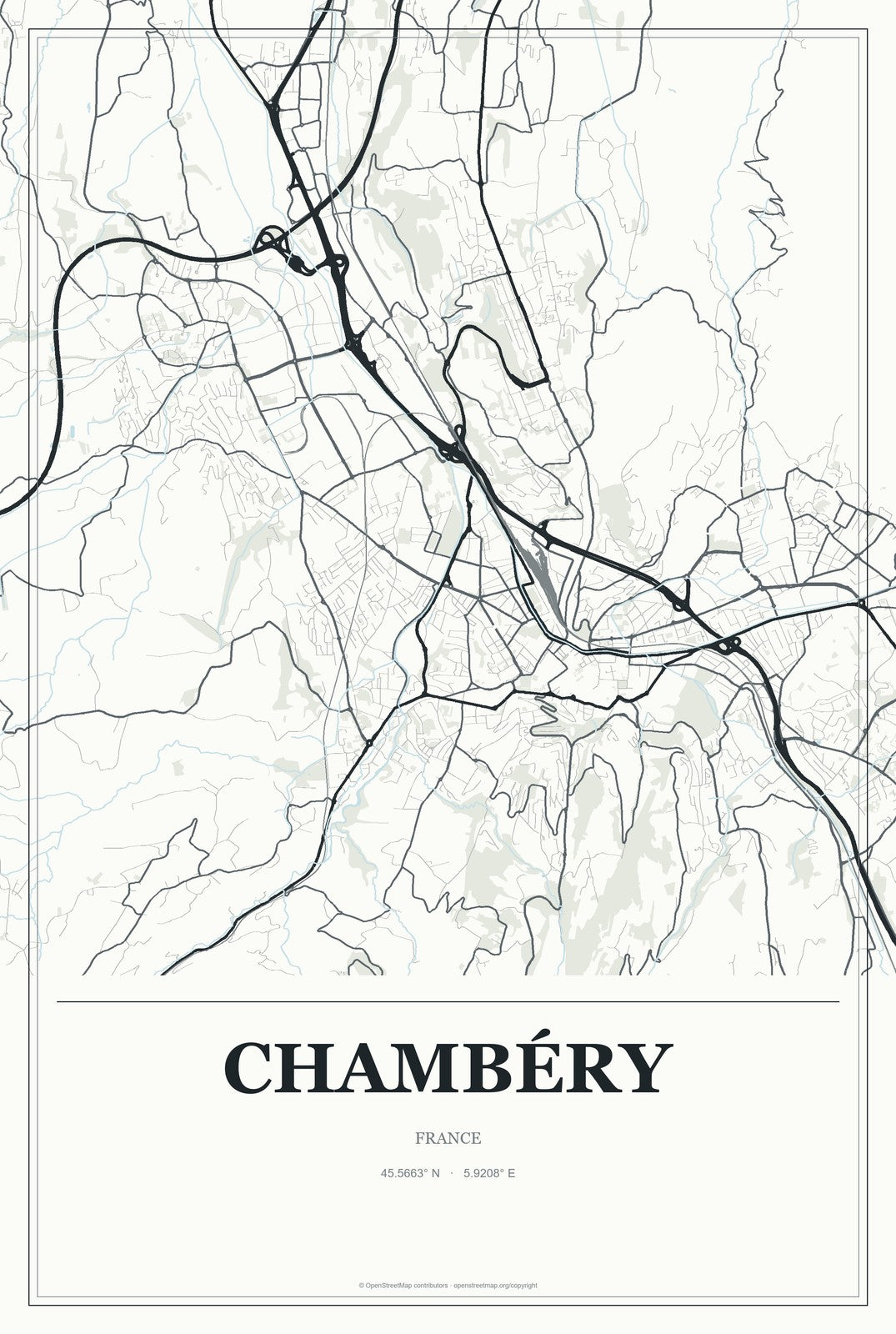 Chambéry, France City Map Aluminum Sign in Gallery Air style