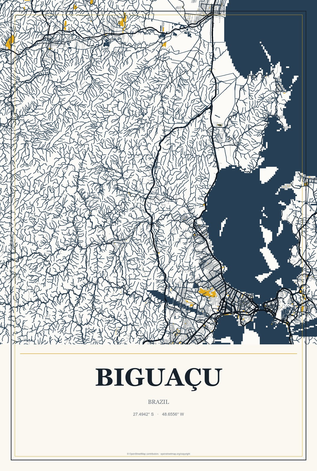 Biguaçu, Brazil City Map Aluminum Sign in Citrine Modern style