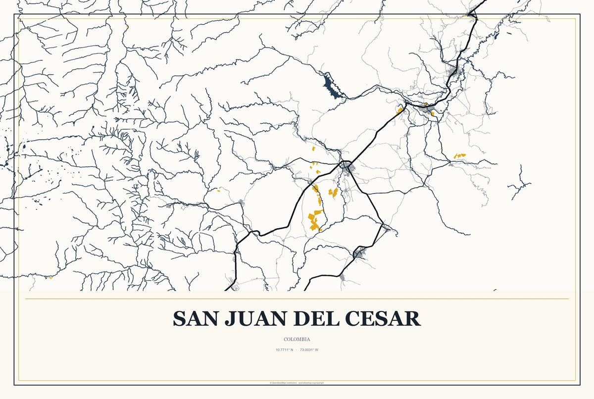 San Juan del Cesar, Colombia City Map Aluminum Sign in Citrine Modern style