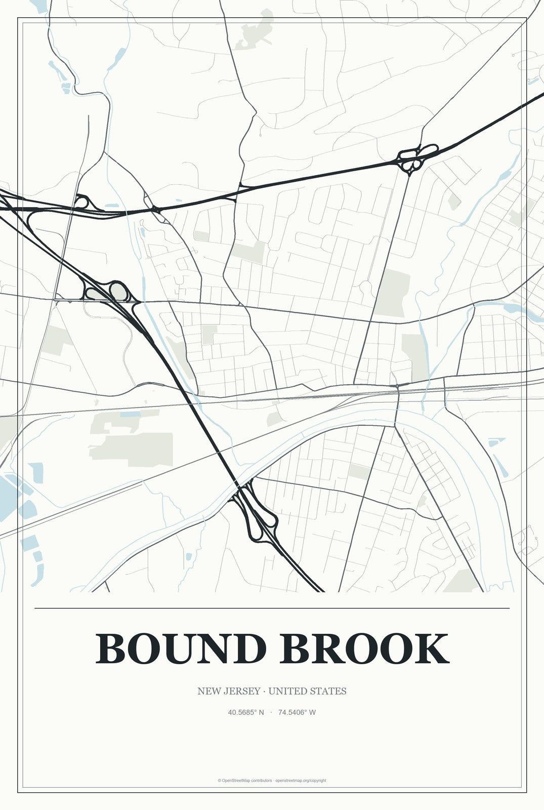 Bound Brook, New Jersey City Map Aluminum Sign in Gallery Air style