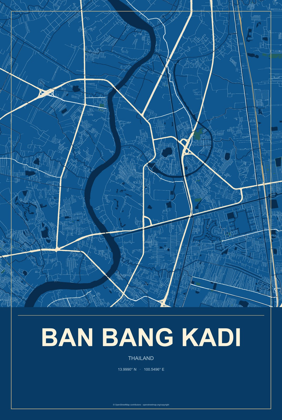 Ban Bang Kadi, Thailand City Map Aluminum Sign in Harbor Cobalt style