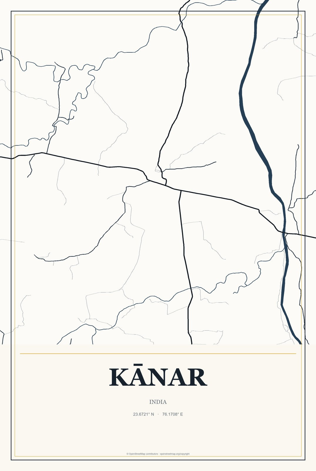 Kānar, India City Map Aluminum Sign in Citrine Modern style