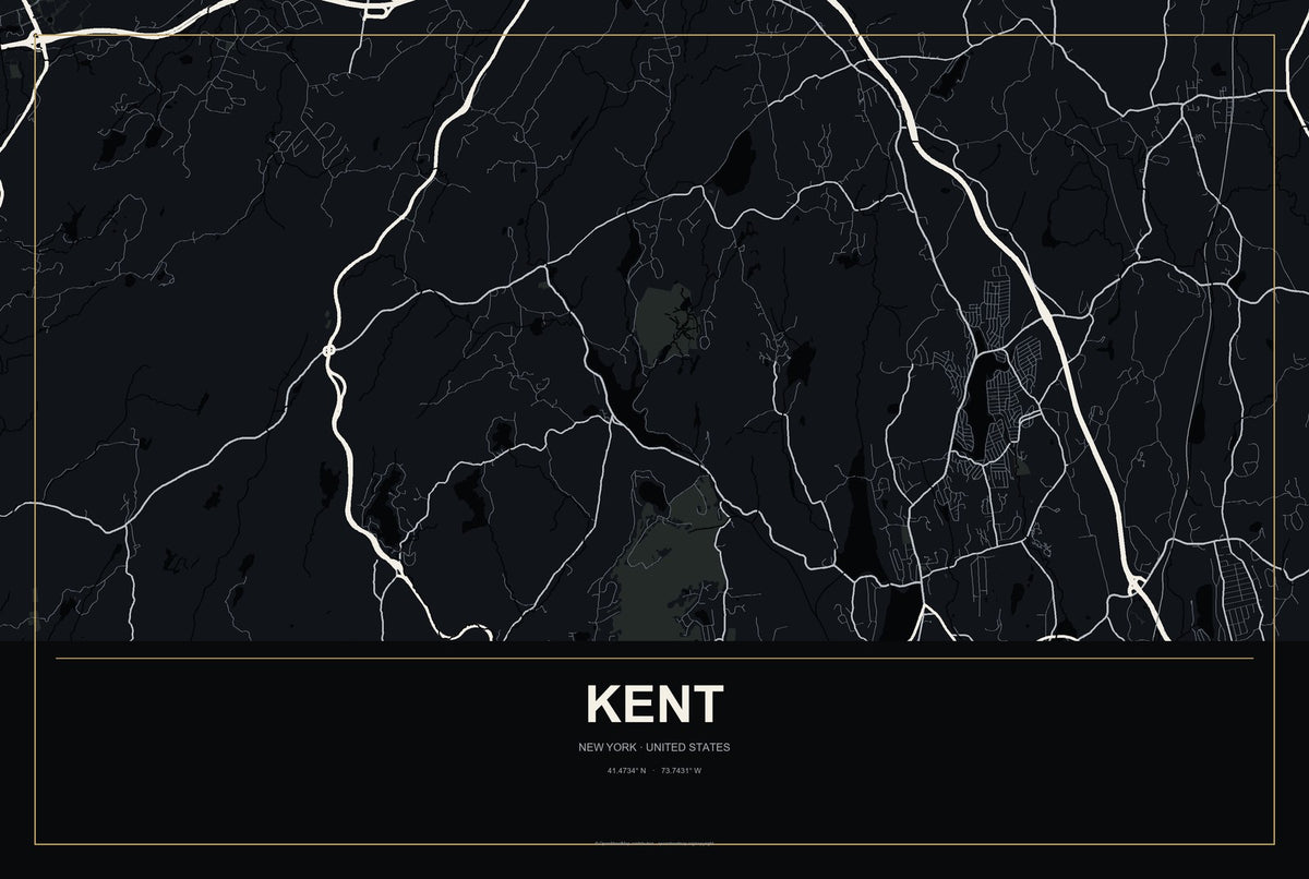 Kent, New York City Map Aluminum Sign in Metropolitan Noir style