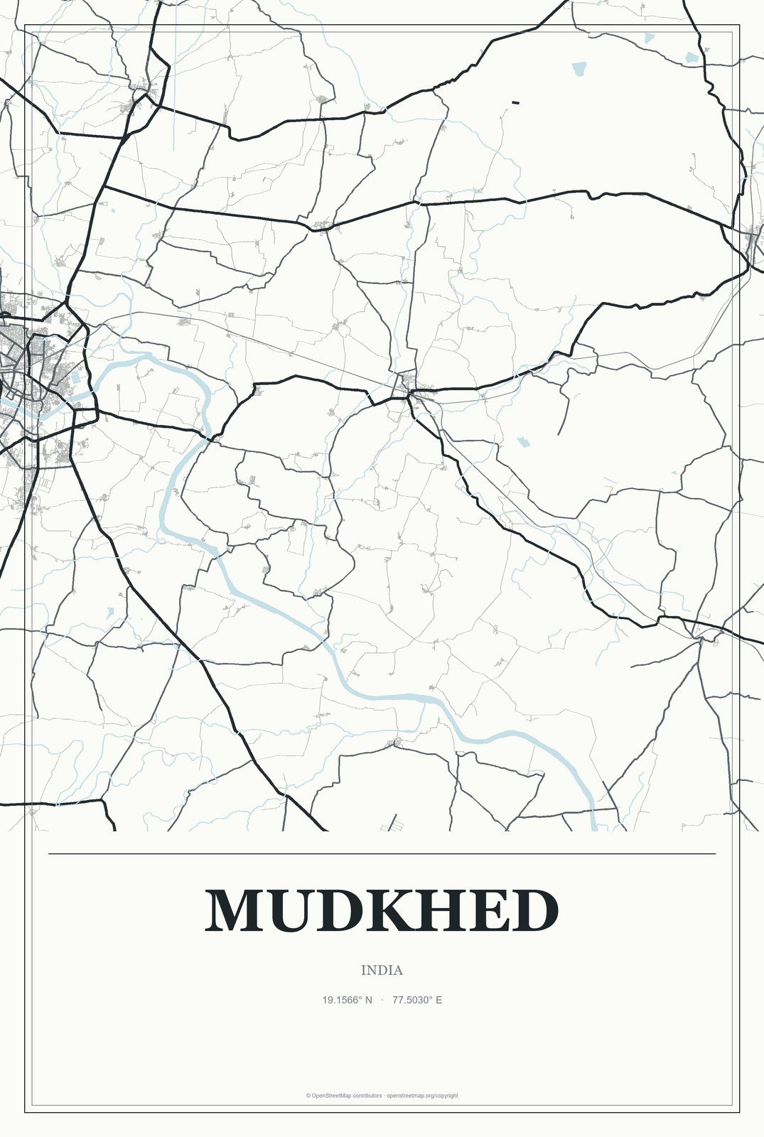 Mudkhed, India City Map Aluminum Sign in Gallery Air style