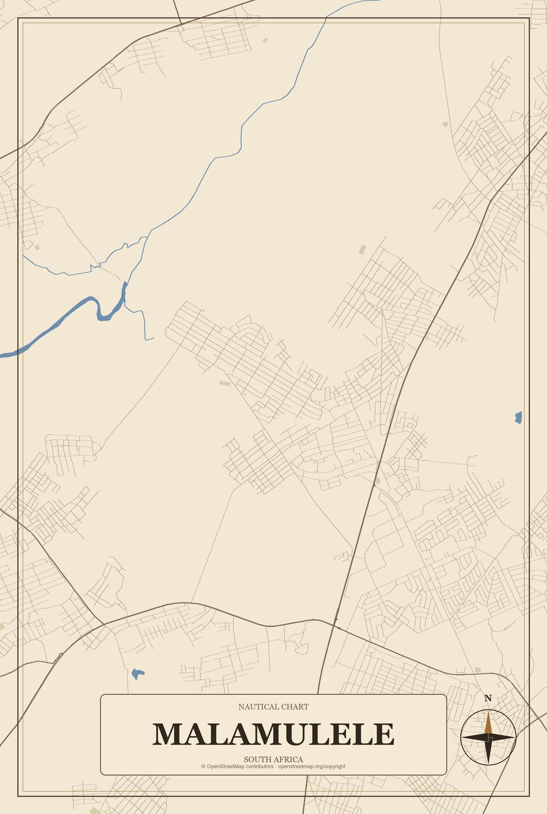 Malamulele, South Africa City Map Aluminum Sign in Heritage Nautical style