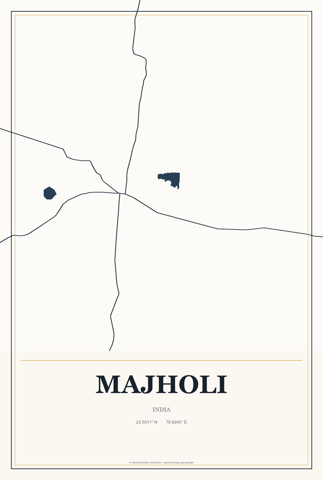 Majholi, India City Map Aluminum Sign in Citrine Modern style