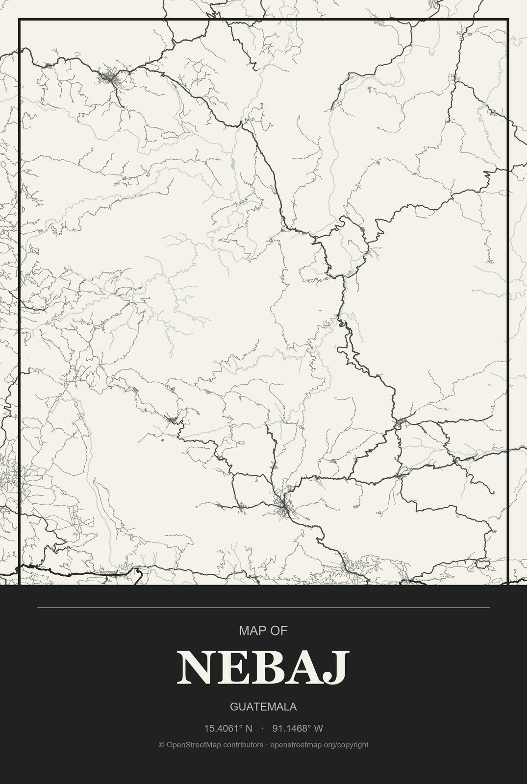Nebaj, Guatemala City Map Aluminum Sign in Museum Plaque style