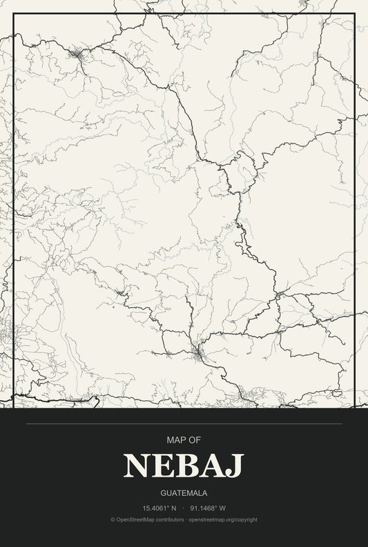 Nebaj, Guatemala City Map Aluminum Sign in Museum Plaque style