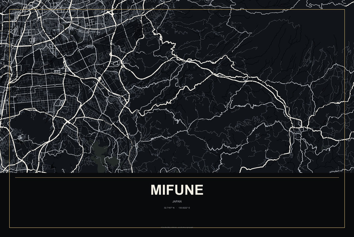 Mifune, Japan City Map Aluminum Sign in Metropolitan Noir style
