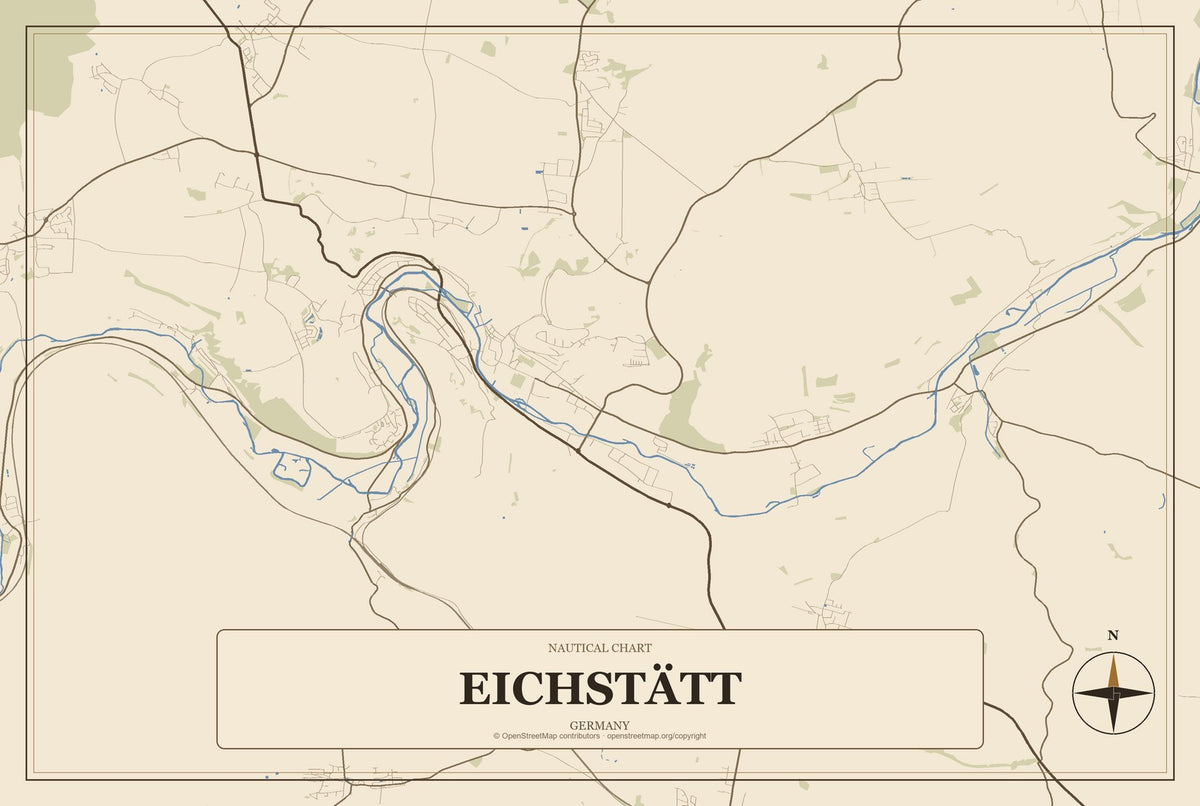 Eichstätt, Germany City Map Aluminum Sign in Heritage Nautical style