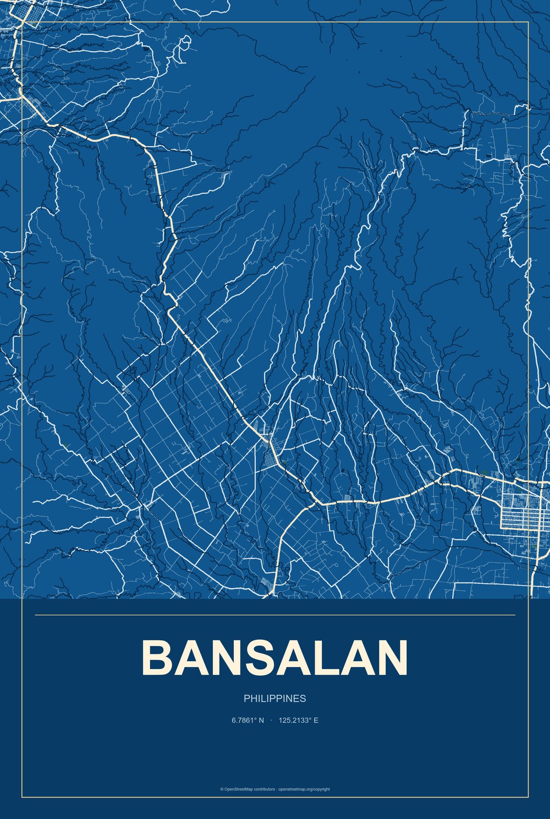 Bansalan, Philippines City Map Aluminum Sign in Harbor Cobalt style