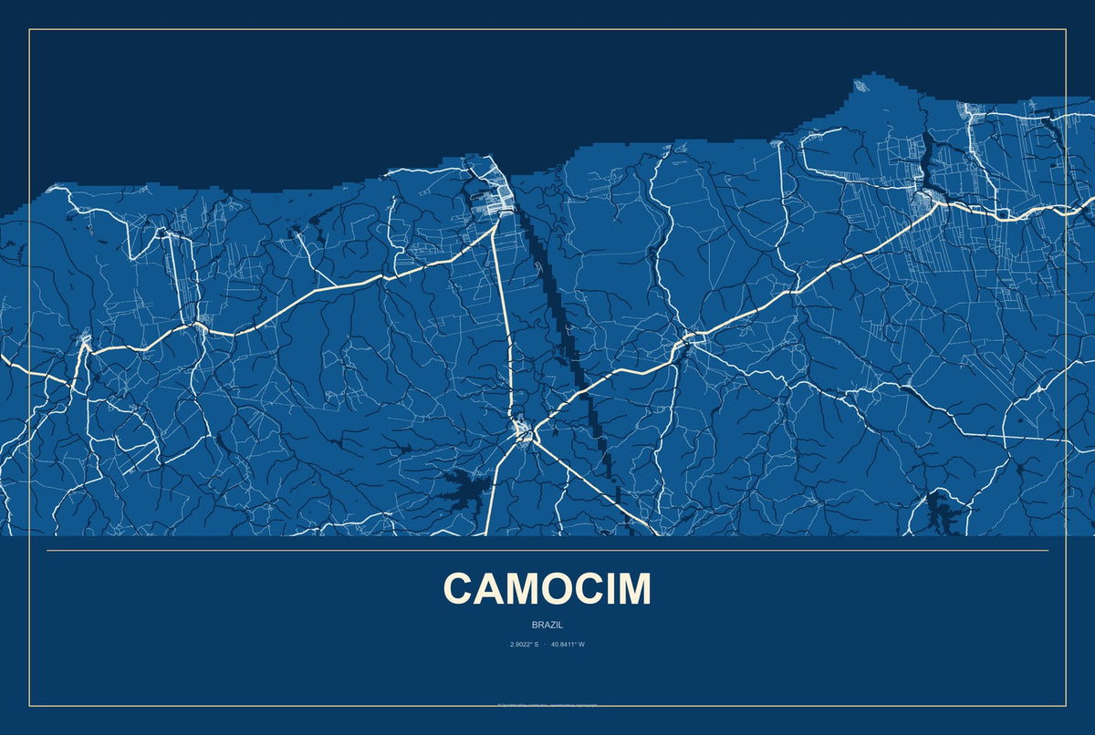 Camocim, Brazil City Map Aluminum Sign in Harbor Cobalt style