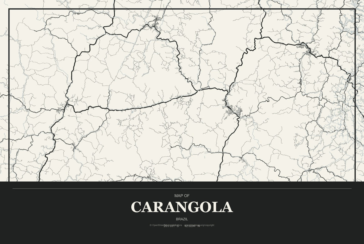 Carangola, Brazil City Map Aluminum Sign in Museum Plaque style