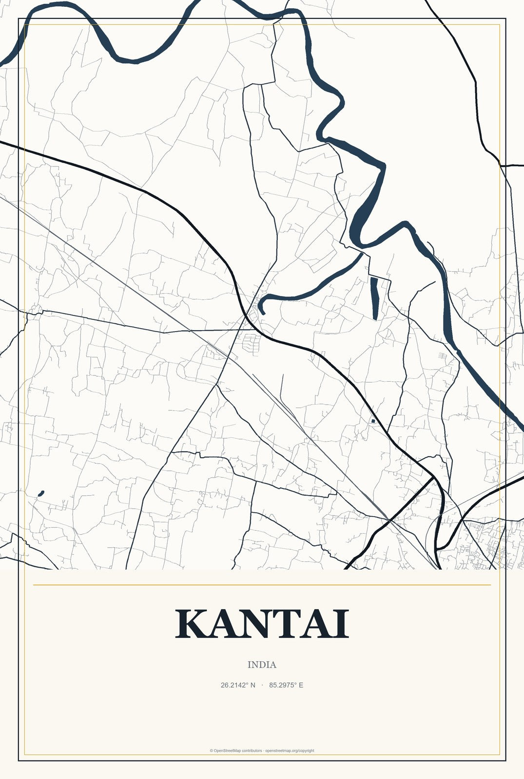Kantai, India City Map Aluminum Sign in Citrine Modern style