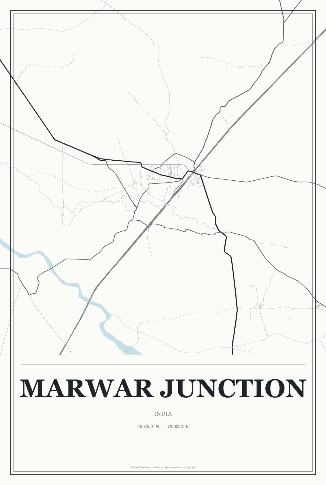 Marwar Junction, India City Map Aluminum Sign in Gallery Air style