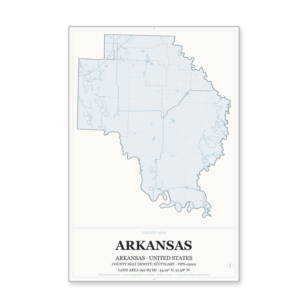 Arkansas County, Arkansas Map Aluminum Sign in Gallery Air style