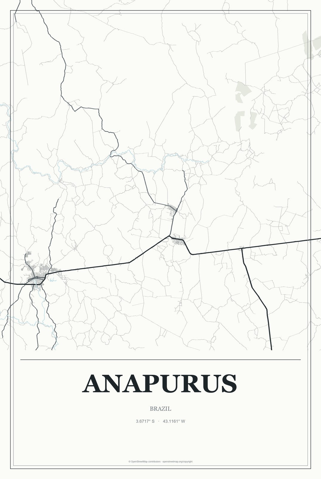 Anapurus, Brazil City Map Aluminum Sign in Gallery Air style