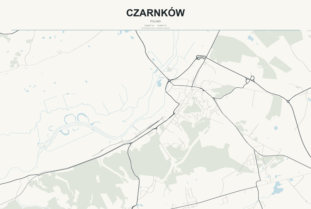 Czarnków, Poland City Map Aluminum Sign in Headline Atlas style
