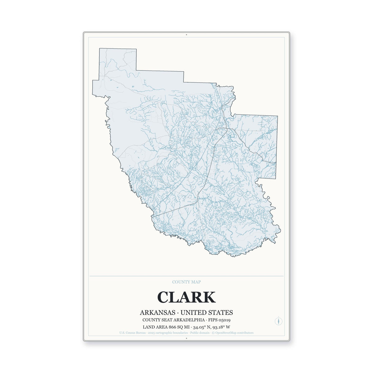 Clark County, Arkansas Map Aluminum Sign in Gallery Air style