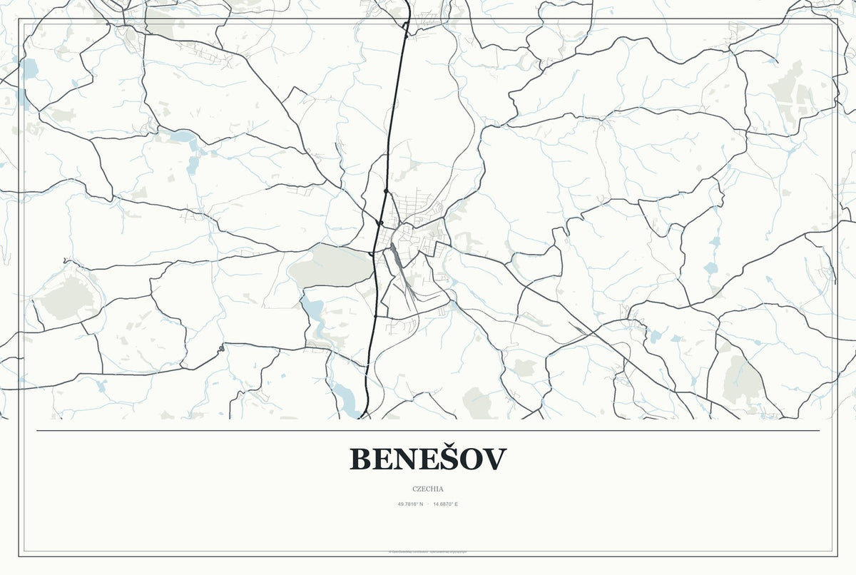 Benešov, Czechia City Map Aluminum Sign in Gallery Air style