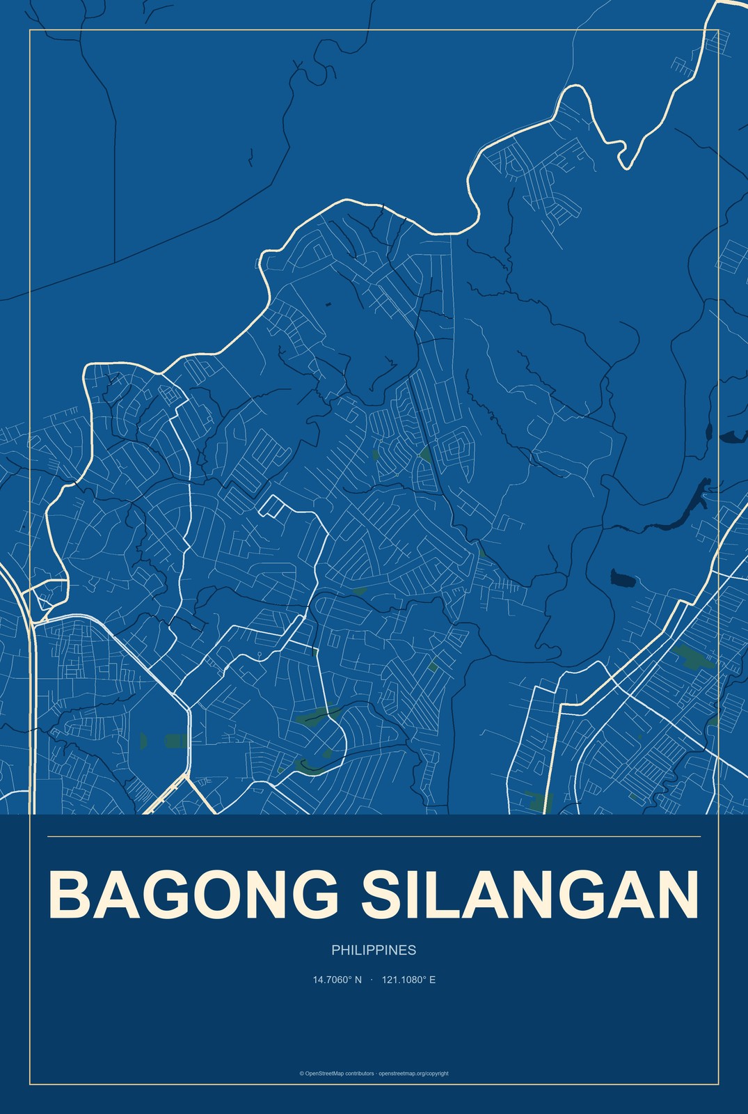 Bagong Silangan, Philippines City Map Aluminum Sign in Harbor Cobalt style