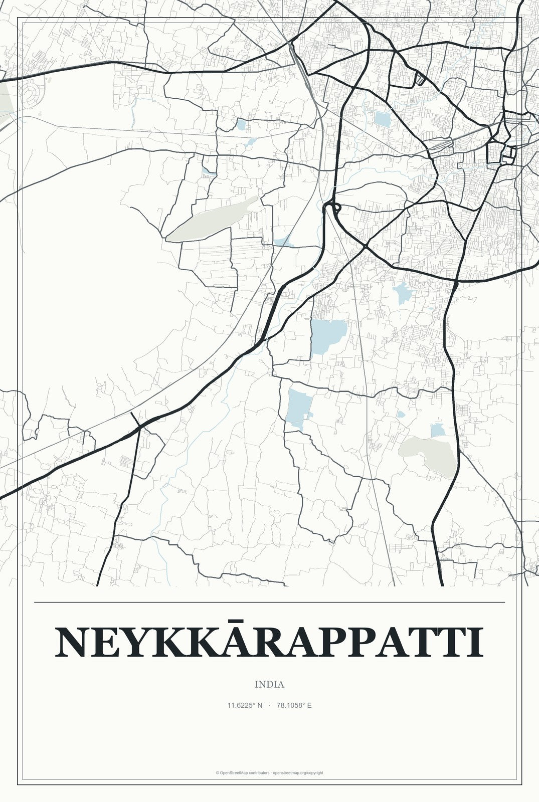 Neykkārappatti, India City Map Aluminum Sign in Gallery Air style