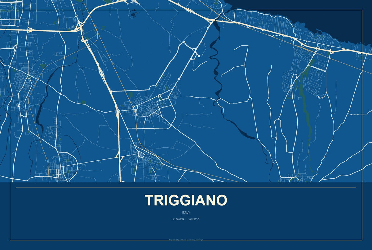 Triggiano, Italy City Map Aluminum Sign in Harbor Cobalt style