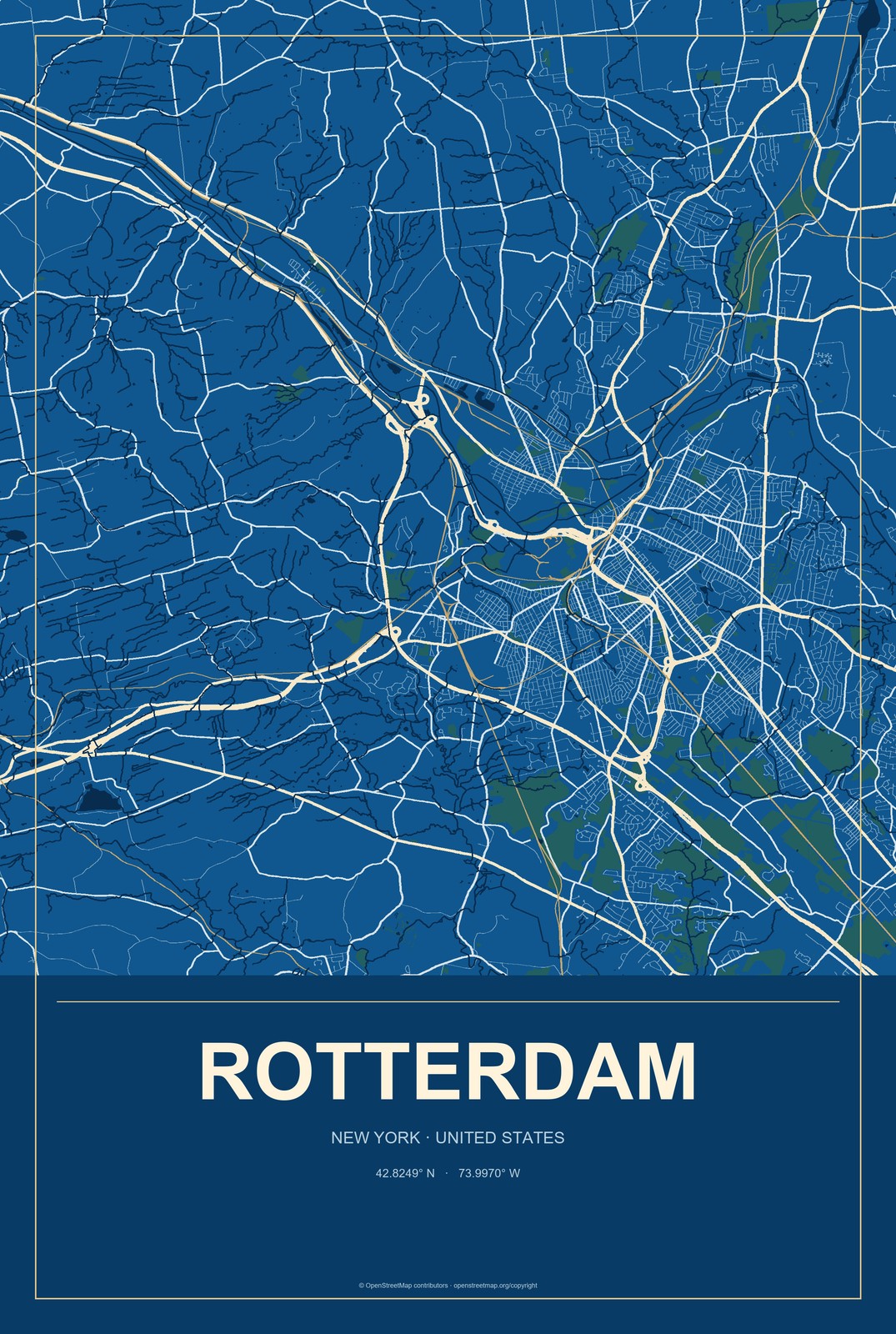 Rotterdam, New York City Map Aluminum Sign in Harbor Cobalt style