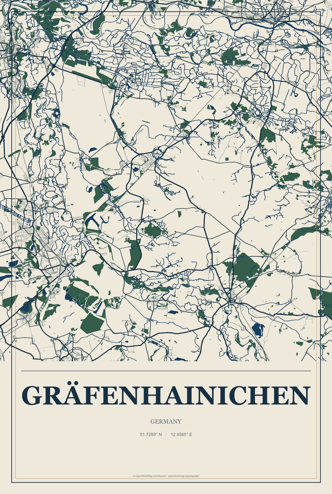 Gräfenhainichen, Germany City Map Aluminum Sign in Coastal Cutout style